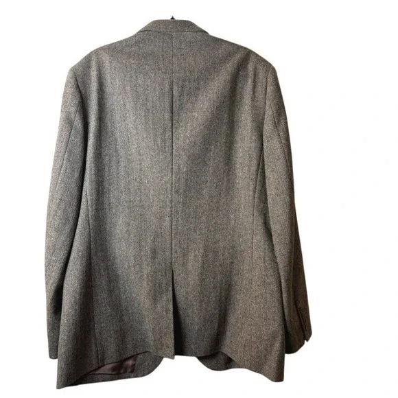 Mens‎ J Crew 44L Wool Blend Herringbone Blazer Sport Jacket Brown Two Button
